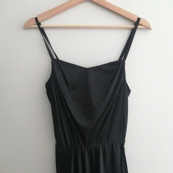 All Saints Kaya Drape Front Asymmetric Satin Black Mini Dress Spaghetti Straps 0 - Picture 7 of 16